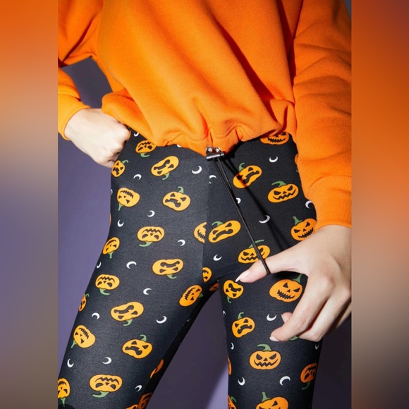Ardene Halloween Pumpkin Leggings/Womens-Juniors/ Costume/ NWT - Picture 1 of 6